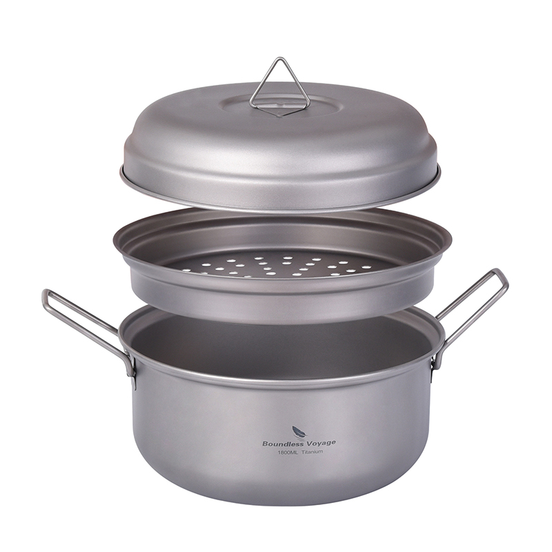 Camping Hanging Cooking Pot - หม้อตุ๋นไทเทเนียม Boundless Voyage แบบพกพา สำหรับตั้งแคมป์ ปิกนิก