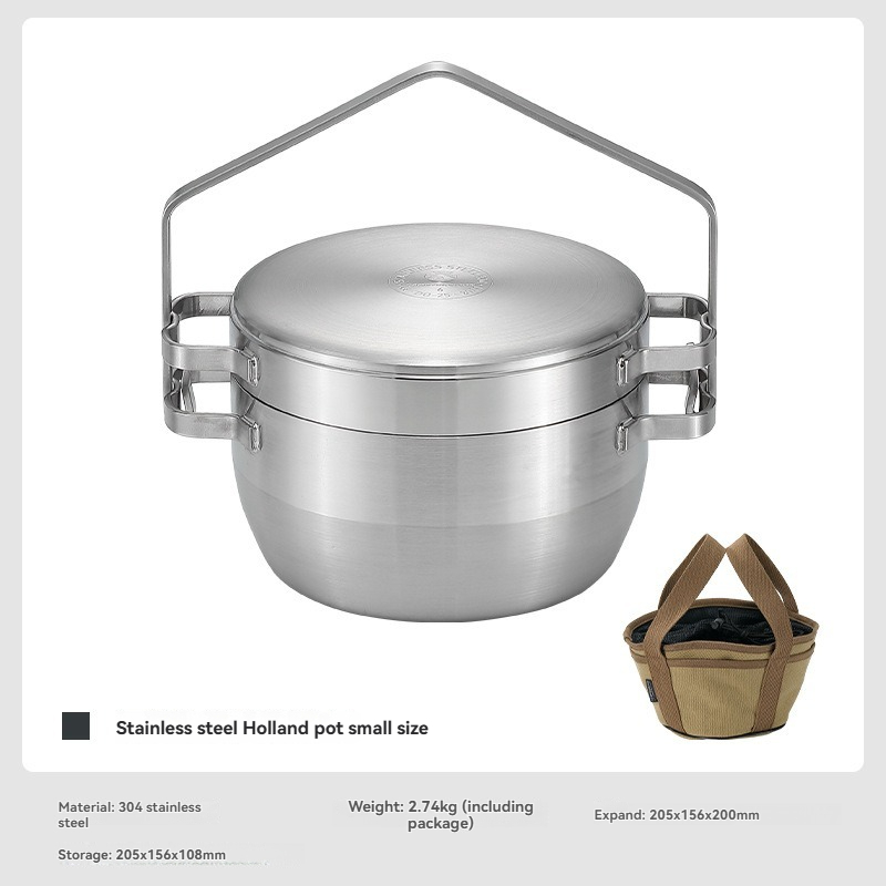 Camping Hanging Cooking Pot - DO-25 หม้อแขวนสแตนเลสหนาพิเศษสำหรับใช้งานกลางแจ้ง หม้อตุ๋น หม้อแคมป์ปิ้งอเนกประสงค์ กระทะทอด หม้อต้ม