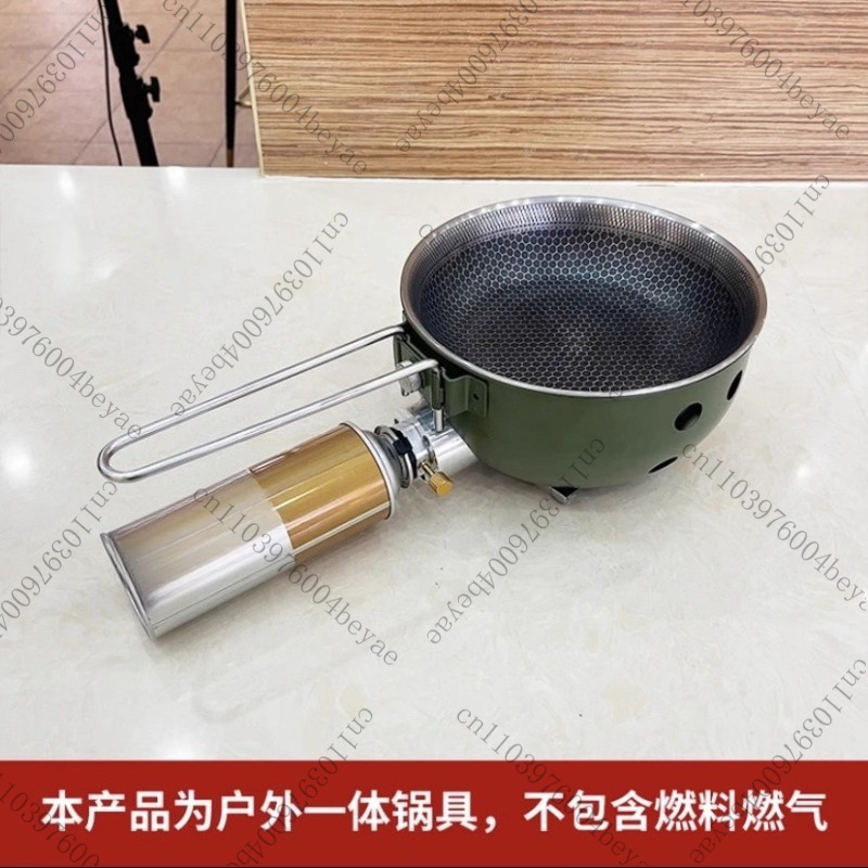 Camping Cooking Gas Stove Portable Tool - เตาแก๊สแคมป์ปิ้งพร้อมกระทะเคลือบกันติด เตาแก๊สปิกนิกแบบพกพาสำหรับการเดินป่าทำอาหารกลางแจ้ง