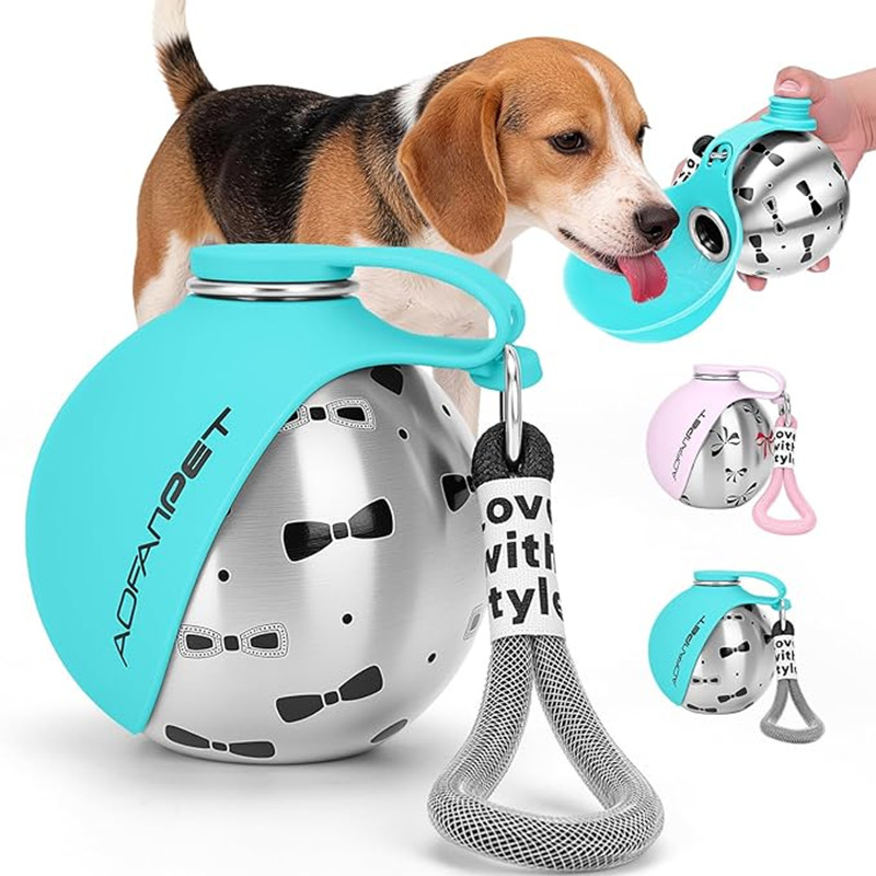 Camping Cooking Bowl - ขวดน้ำพกพาสำหรับสุนัข สแตนเลส พร้อมถ้วย ขวดน้ำสำหรับแมวแบบพกพา ป้องกันการหก เหมาะสำหรับพาสุนัขเดินป่า