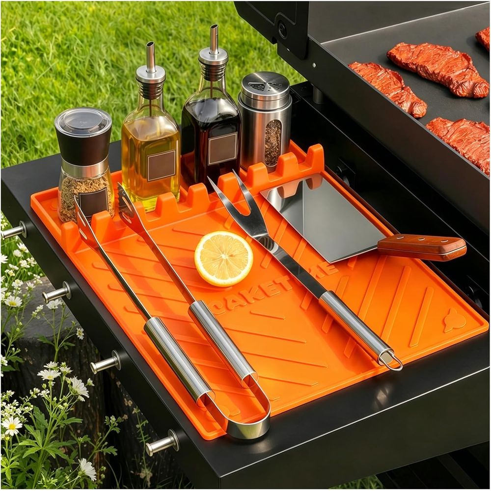 Camping Cooking Kitchen - แผ่นรองย่างซิลิโคนหรืออุปกรณ์เสริมสำหรับเตาปิ้งย่าง อุปกรณ์ครัว บาร์บีคิว ของใช้จำเป็นสำหรับเคาน์เตอร์ครัว กลางแจ้ง แคมป์ปิ้ง