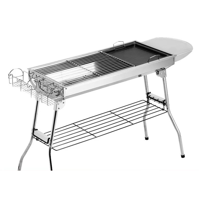Camping Cooking Griddle - เตาย่างบาร์บีคิวถ่านแบบพับได้ขนาดใหญ่ เตาแคมป์ปิ้งกลางแจ้ง โครงสร้างแข็งแรง ทนทาน ทำจากสแตนเลส พกพาสะดวก