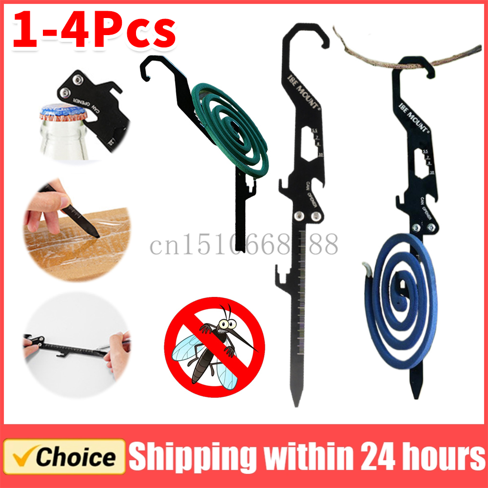 Camping Cooking Utensil Holder - 1-4 ชิ้นสแตนเลสผู้ถือยาจุดกันยุงกลางแจ้งมัลติฟังก์ชั่เครื่องมือที่เปิดขวดวัดไม้บรรทัดพับแทรก